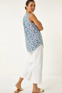 Roman Pink Textured Floral Print Vest Top