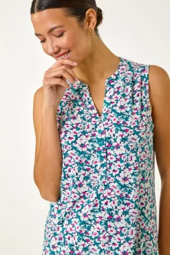 Roman Pink Textured Floral Print Vest Top