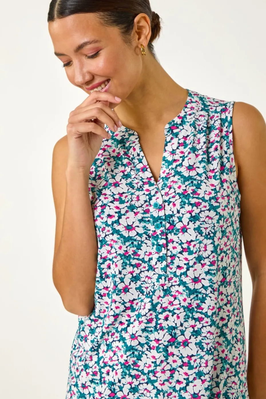 Roman Pink Textured Floral Print Vest Top