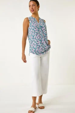 Roman Pink Textured Floral Print Vest Top