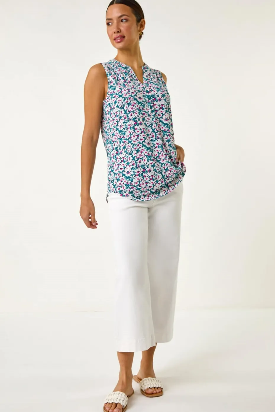 Roman Pink Textured Floral Print Vest Top