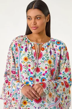 Roman Pink Tie Front Floral Print Top
