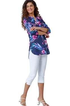 Roman Pink Tropical Print Longline Blouse