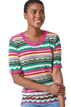 Roman Pink Wave Print Knitted Cotton Top