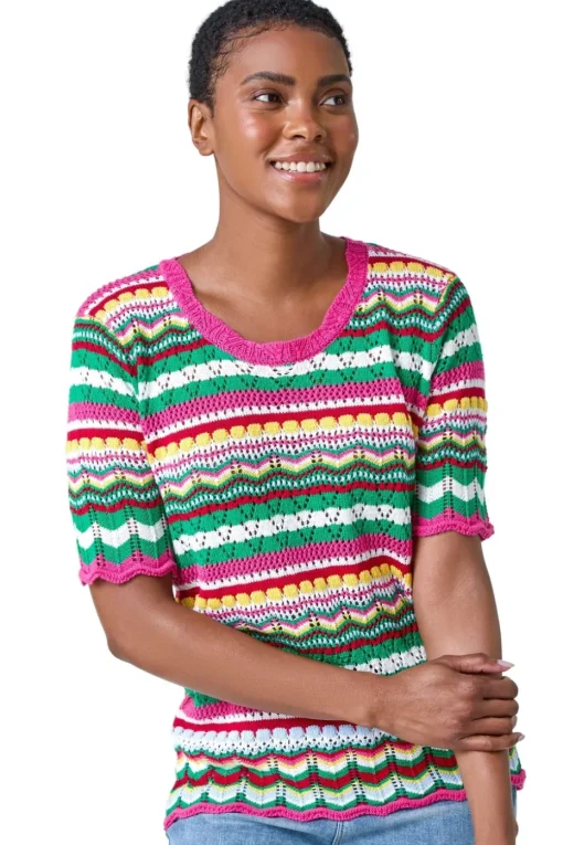 Roman Pink Wave Print Knitted Cotton Top