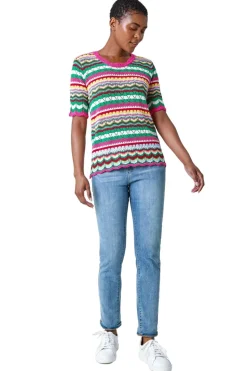 Roman Pink Wave Print Knitted Cotton Top