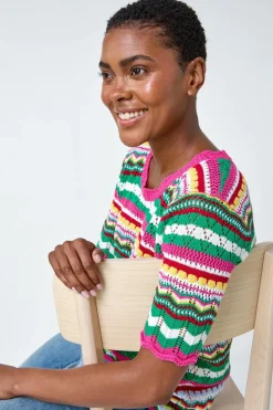 Roman Pink Wave Print Knitted Cotton Top