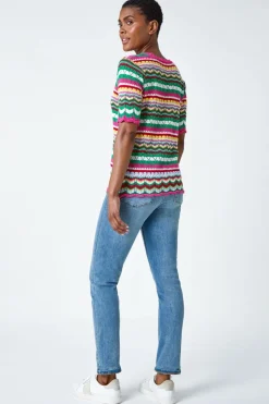 Roman Pink Wave Print Knitted Cotton Top