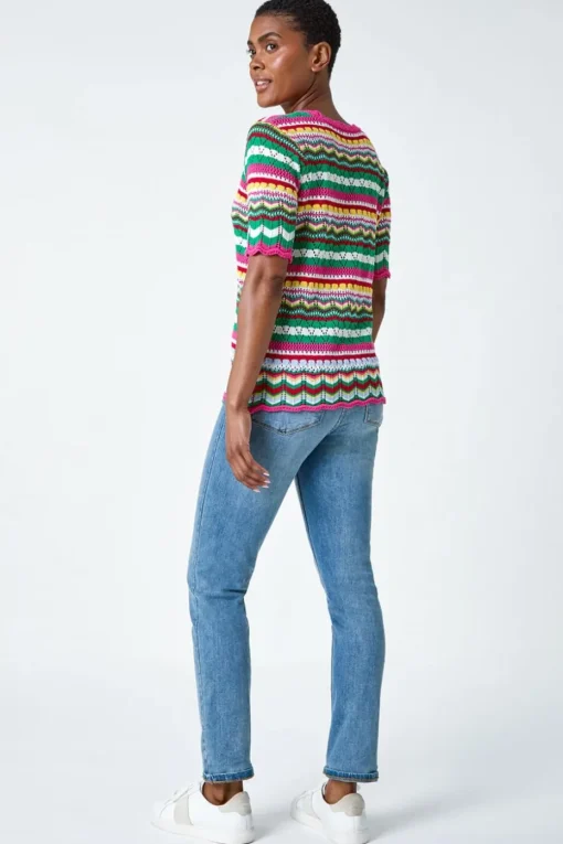 Roman Pink Wave Print Knitted Cotton Top