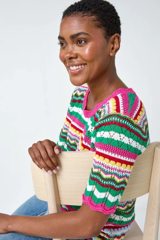 Roman Pink Wave Print Knitted Cotton Top