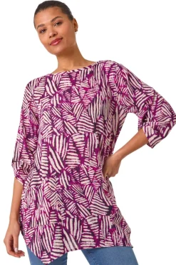 Roman Plum Longline Print Tunic Top