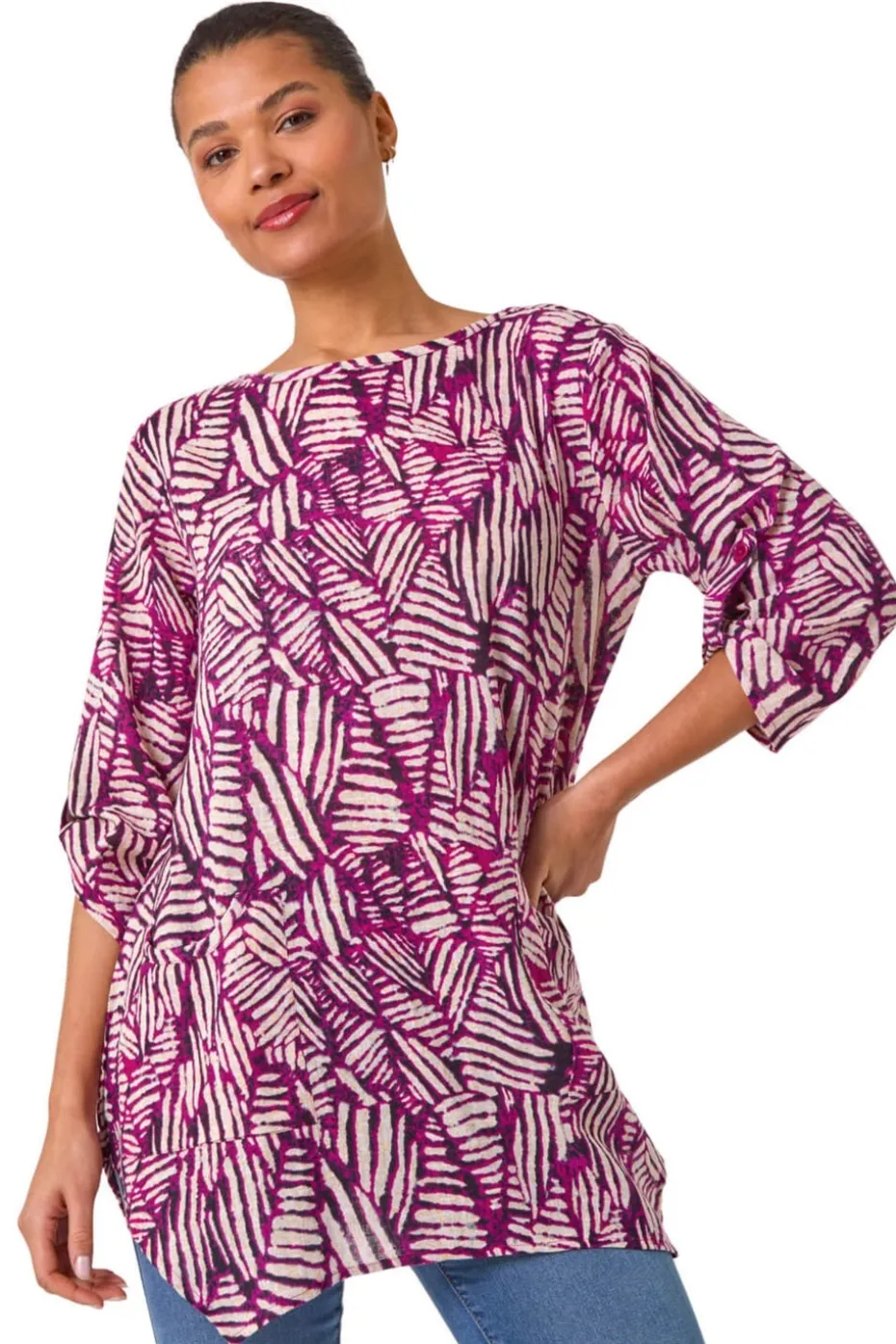 Roman Plum Longline Print Tunic Top