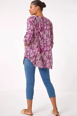 Roman Plum Longline Print Tunic Top