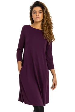 Roman Purple A-Line Pocket Detail Stretch Swing Dress