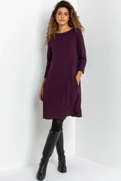 Roman Purple A-Line Pocket Detail Stretch Swing Dress