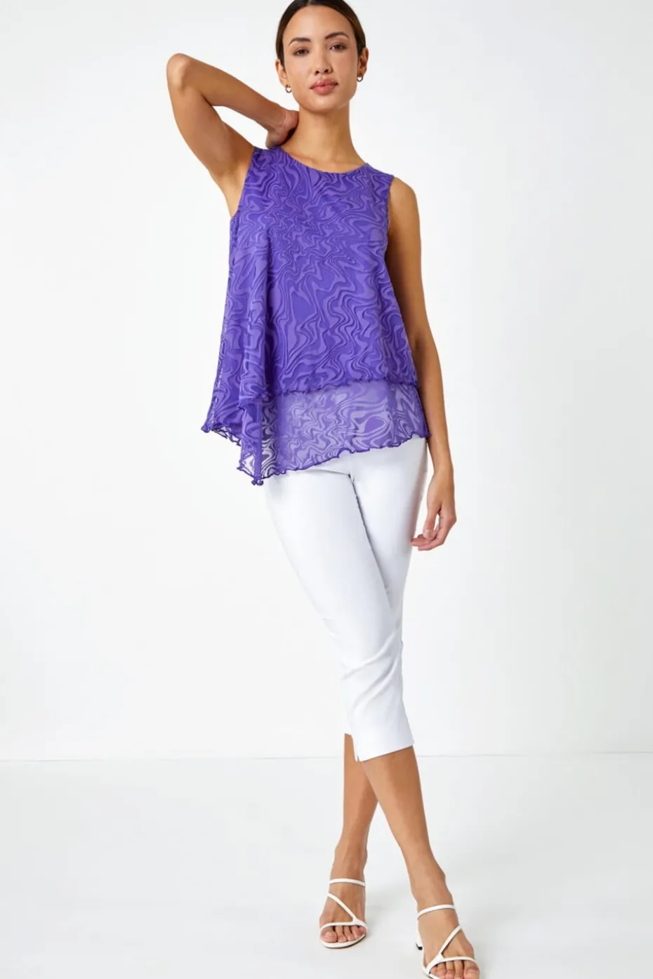 Roman Purple Burnout Swirl Print Asymmetric Top