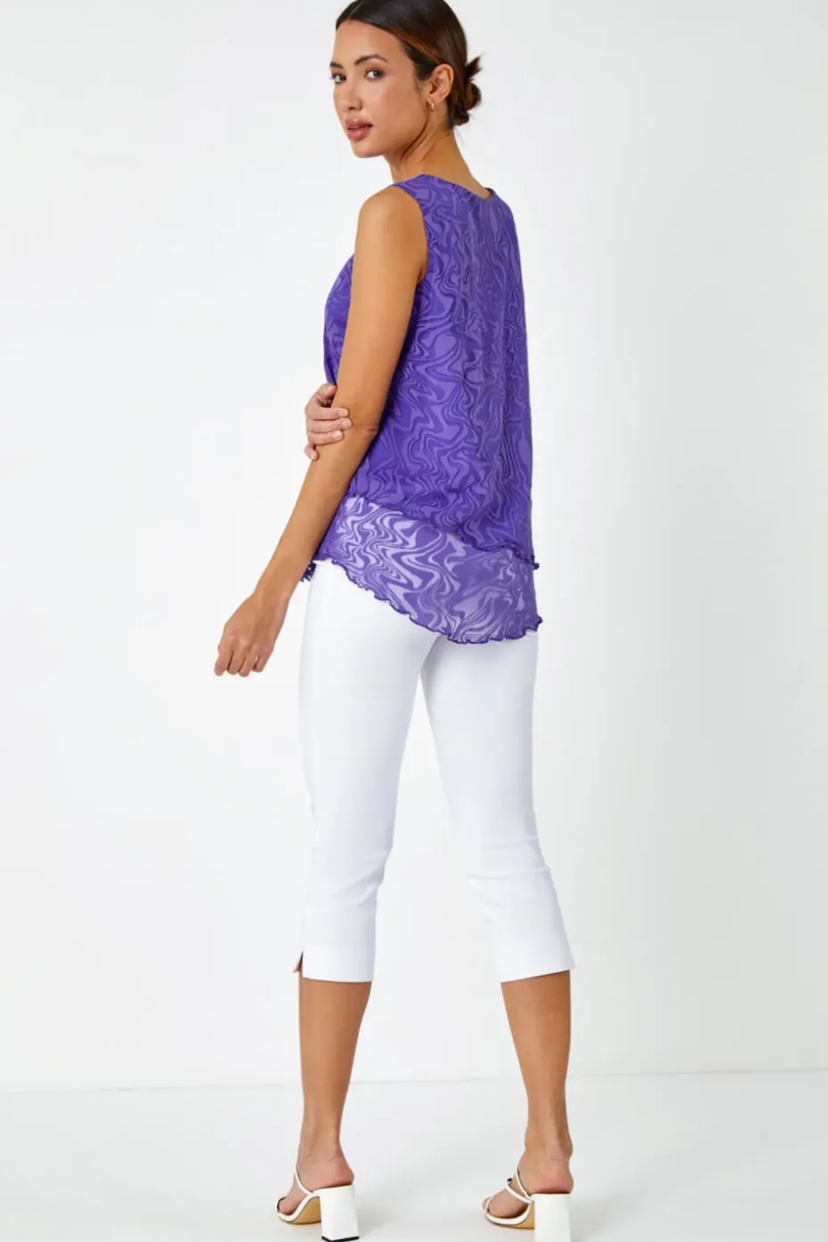 Roman Purple Burnout Swirl Print Asymmetric Top