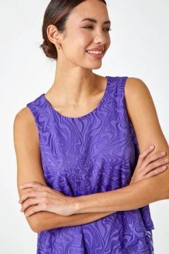 Roman Purple Burnout Swirl Print Asymmetric Top