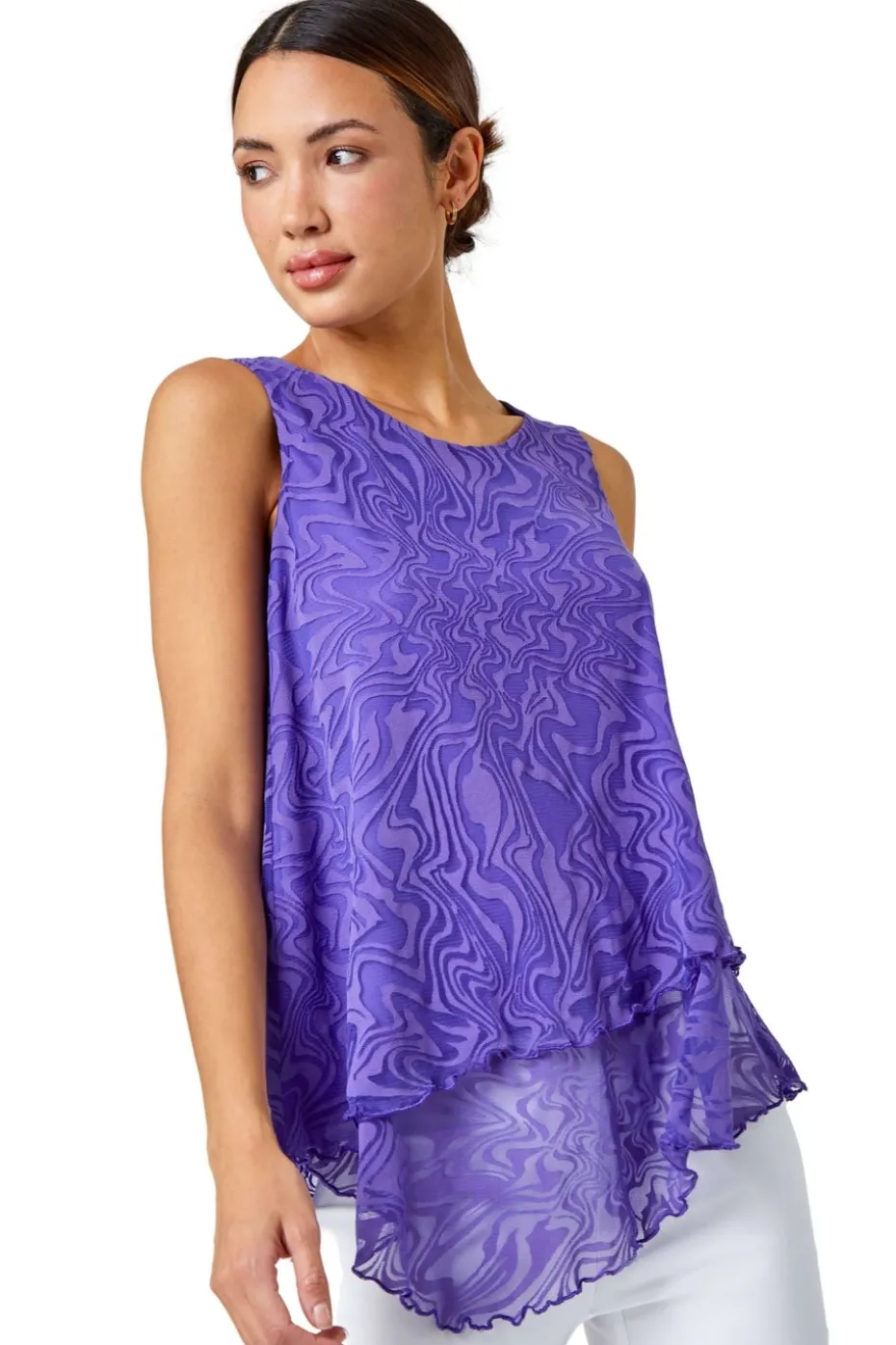 Roman Purple Burnout Swirl Print Asymmetric Top