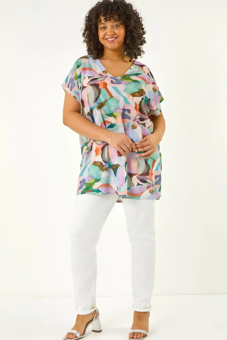 Roman Purple Curve Abstract Print Top