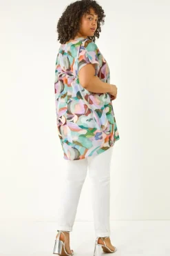 Roman Purple Curve Abstract Print Top