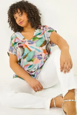 Roman Purple Curve Abstract Print Top