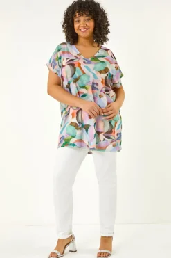 Roman Purple Curve Abstract Print Top