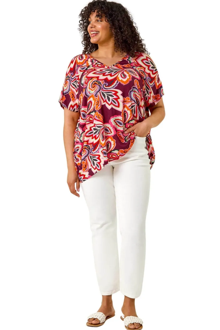 Roman Purple Curve Floral Print Cold Shoulder Top