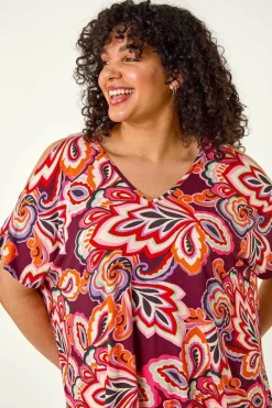 Roman Purple Curve Floral Print Cold Shoulder Top