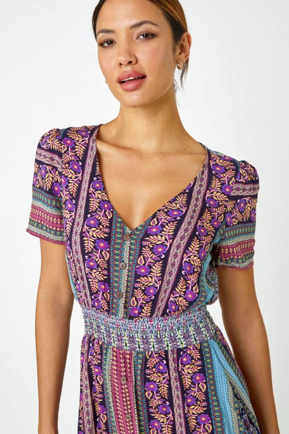 Roman Purple Floral Print Fit and Flare Maxi Dress