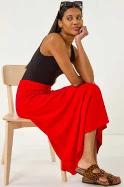 Roman Red A-Line Pull On Stretch Skirt