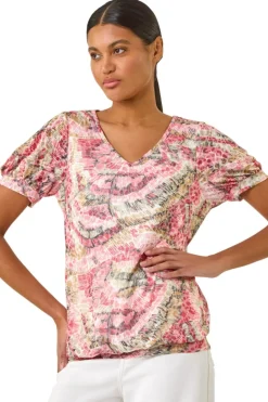 Roman Red Animal Print Burnout Blouson Top