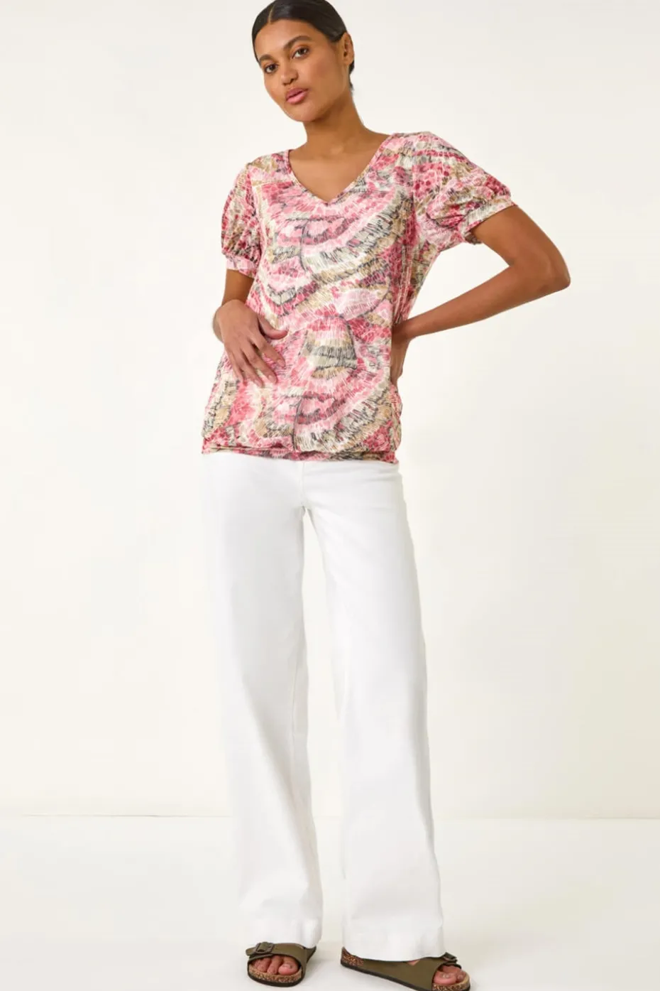 Roman Red Animal Print Burnout Blouson Top