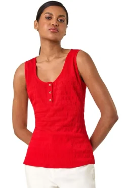 Roman Red Buttoned Stretch Vest Top
