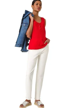 Roman Red Buttoned Stretch Vest Top