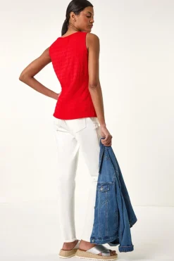 Roman Red Buttoned Stretch Vest Top