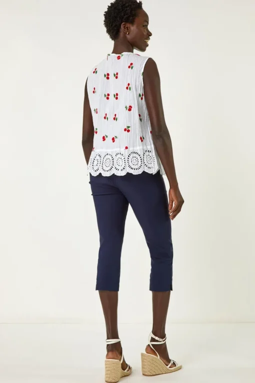 Roman Red Cherry Print Crinkle Button Blouse