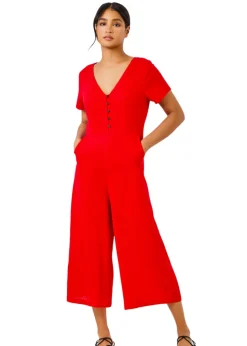 Roman Red Cotton Blend Culotte Jumpsuit