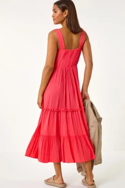 Roman Red Crochet Detail Cotton Blend Maxi Dress