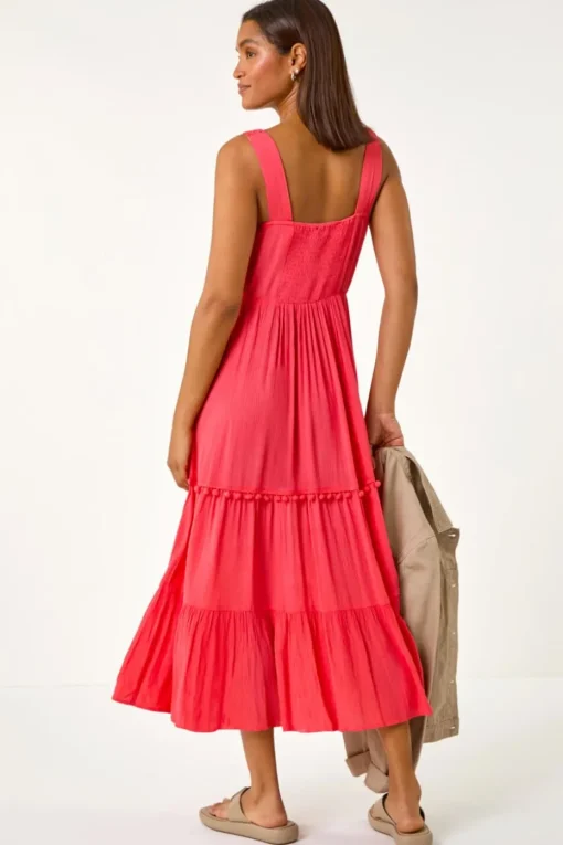 Roman Red Crochet Detail Cotton Blend Maxi Dress