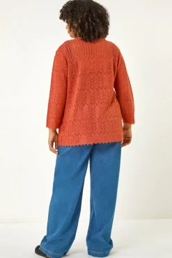 Roman Red Curve Crochet Tie Front Cardigan