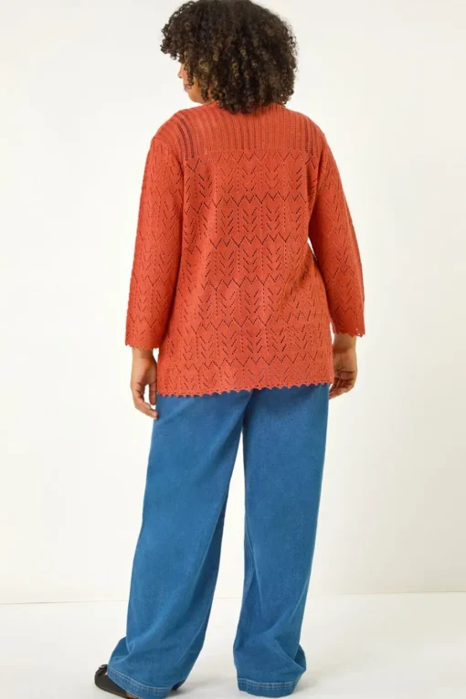 Roman Red Curve Crochet Tie Front Cardigan