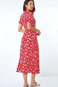 Roman Red Ditsy Floral Print Fit & Flare Dress
