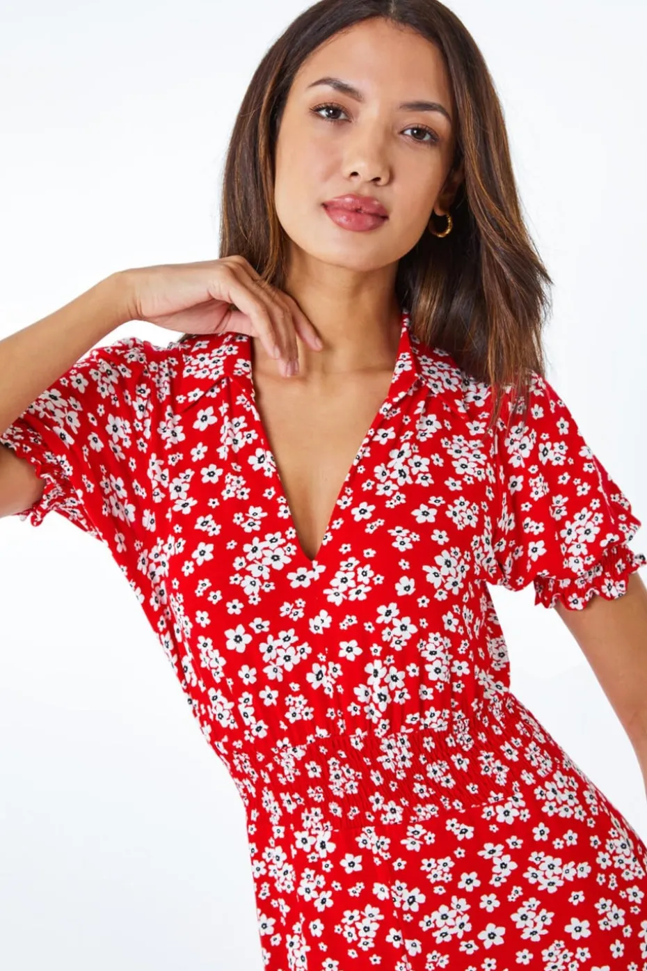 Roman Red Ditsy Floral Print Fit & Flare Dress