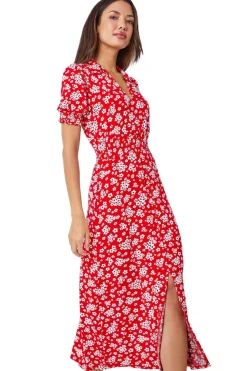 Roman Red Ditsy Floral Print Fit & Flare Dress