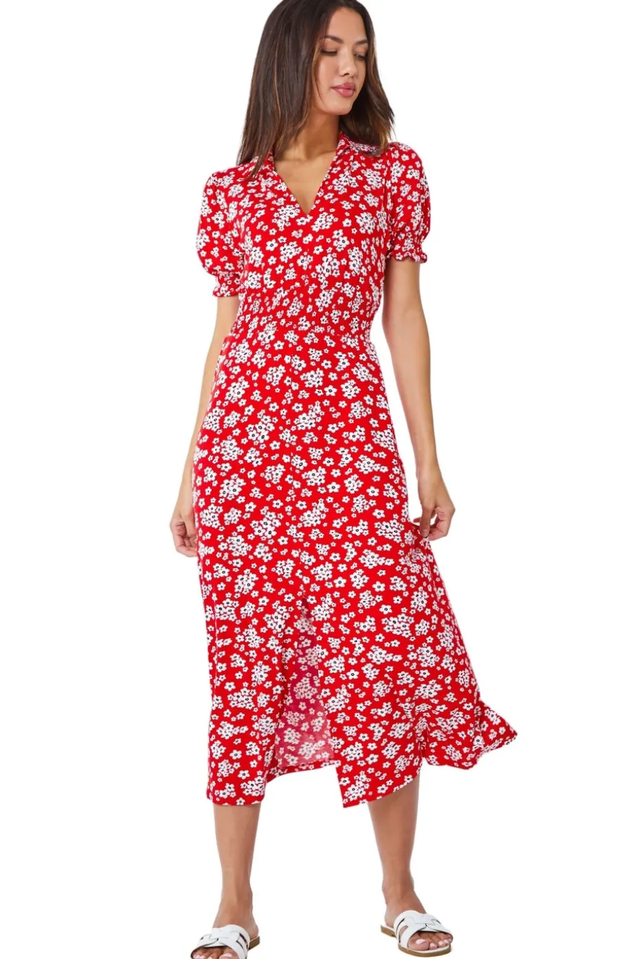 Roman Red Ditsy Floral Print Fit & Flare Dress
