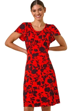 Roman Red Ditsy Floral Print Stretch Dress