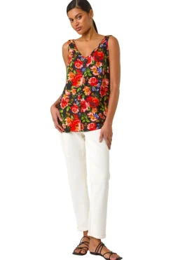 Roman Red Floral Buttoned Vest Top
