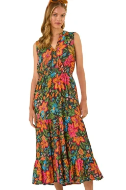 Roman Red Floral Shirred Maxi Dress