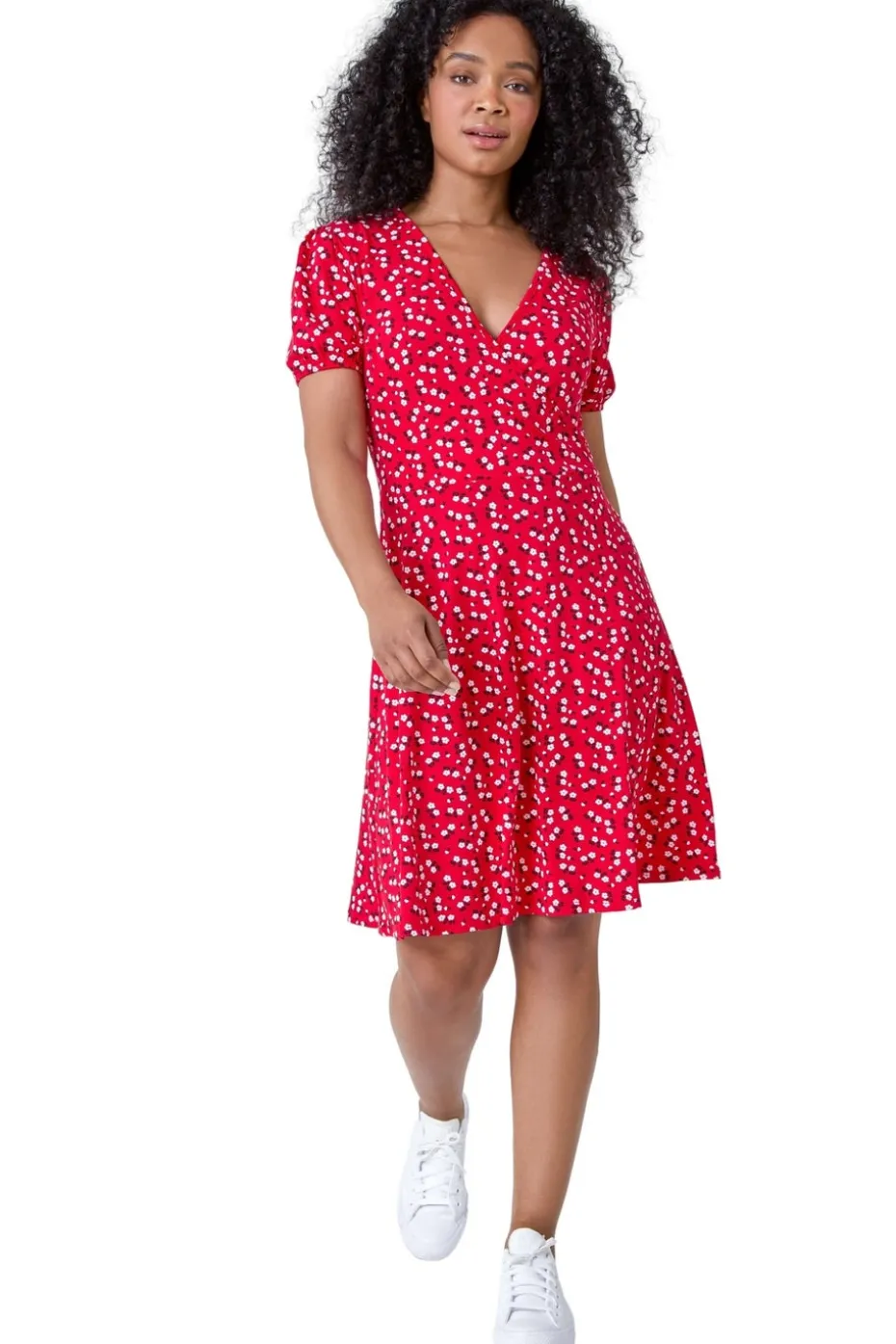 Roman Red Petite Ditsy Wrap Stretch Dress